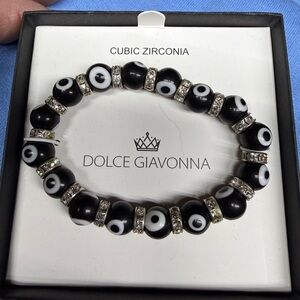 NEW Dolce Giavonna Genuine Stone Black and White Cubic Zirconia Stretch Bracelet